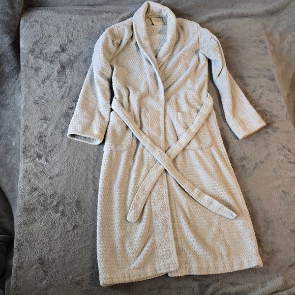 Pottery Barn Other - Pottery Barn Women Gray Cotton Waffle Weave Bath Robe Shawl Collar Small Turkey